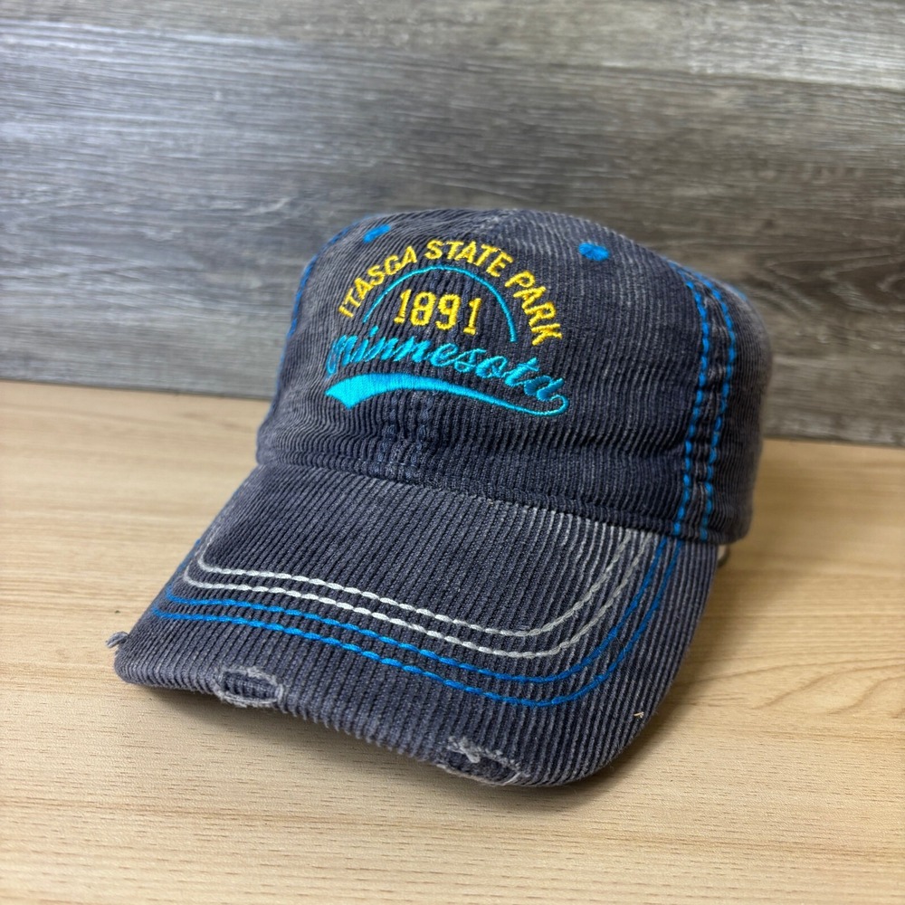 Itasca State Park Hat Cap Strap Back Blue Corduroy Distressed Adjustable